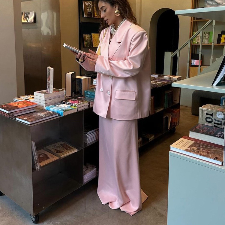 Lapel Long Sleeve Suit Coat Satin Skirt Suit - Image 2