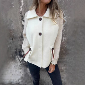 Casual Polo Collar Fashion Pocket Cuff Stitching Jacket Coat