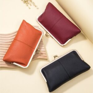 Wallet For Women, Genuine Leather Coin Purse Kiss Lock Wallets With Zipper Coin Pocket, Multi-card Slots Card Holder