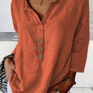 Solid Color Notched Collar Shirt Casual Button-down Shirt