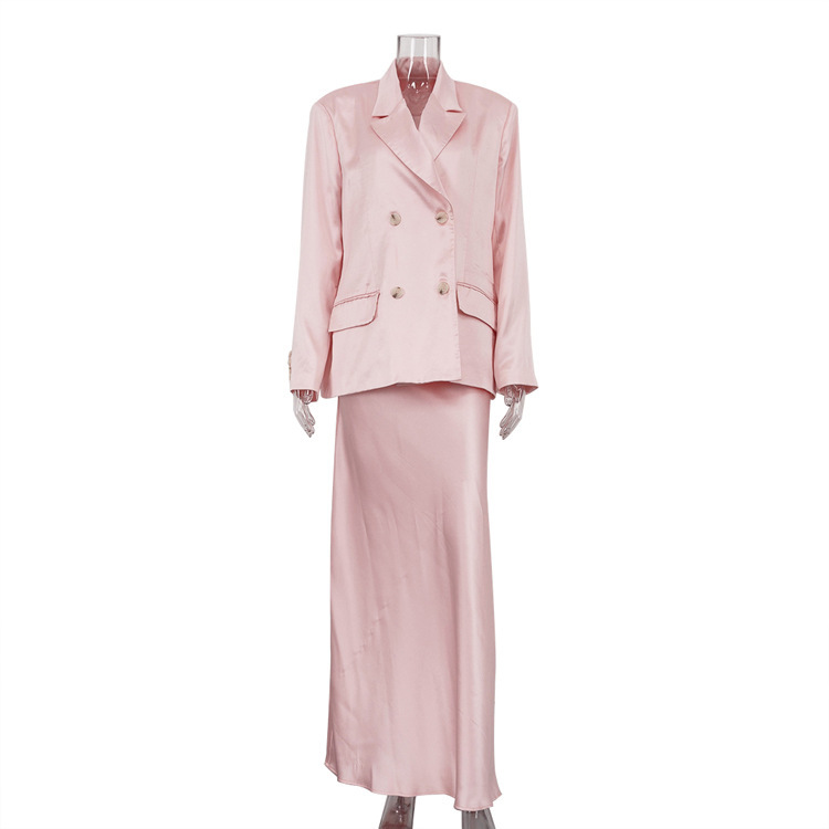 Lapel Long Sleeve Suit Coat Satin Skirt Suit - Image 5