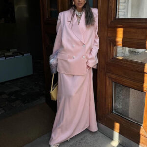 Lapel Long Sleeve Suit Coat Satin Skirt Suit