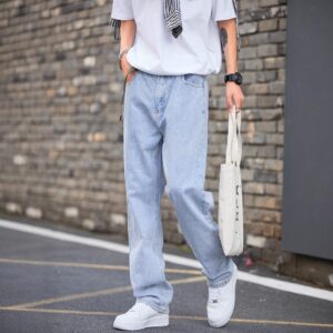 Hong Kong Style Simple Casual All-match Light-colored Jeans
