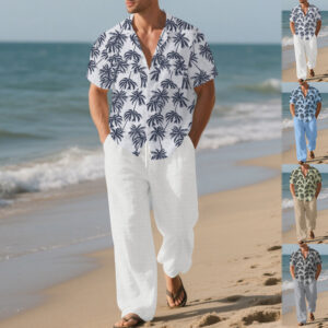 Beach Vacation Casual Loose Trousers Two-piece Suit For Men