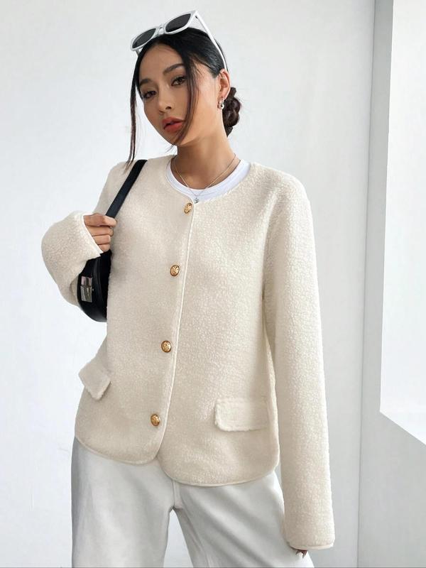 Women's Solid Color Buttons Jacket Long - Image 5