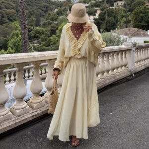 Ruffled Pleated Top And Skirt Elegant Casual Women's Suit