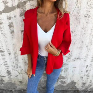 Women's Casual Suede Cardigan Solid Color Polo Collar Coat