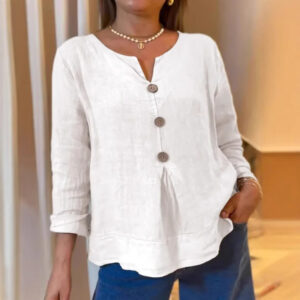 Loose Casual Cotton And Linen V-neck Shirt