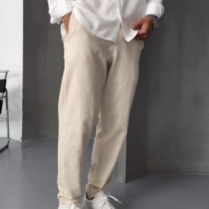 Beige Linen Straight-leg Pants
