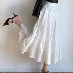 Women's French-style Embroidered White Skirt